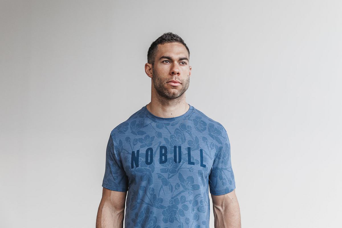 Nobull Men's T Shirts Blue Pink | Australia (XY4709)